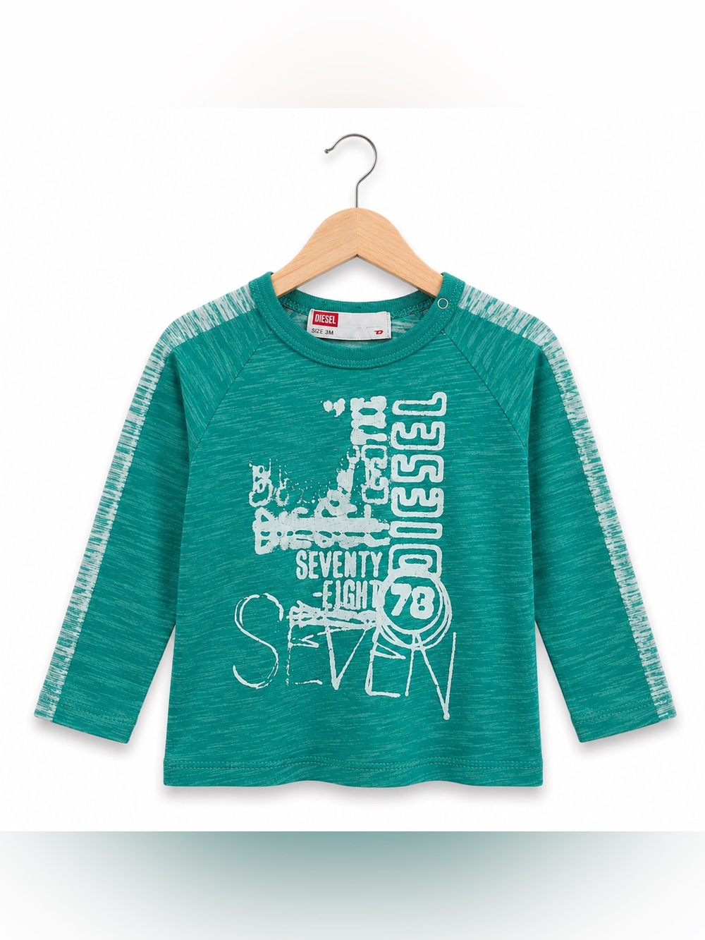 Diesel Infant Boys Shirt Size 3 Months Teal Long Sleeve Top Graphic Print NEW
